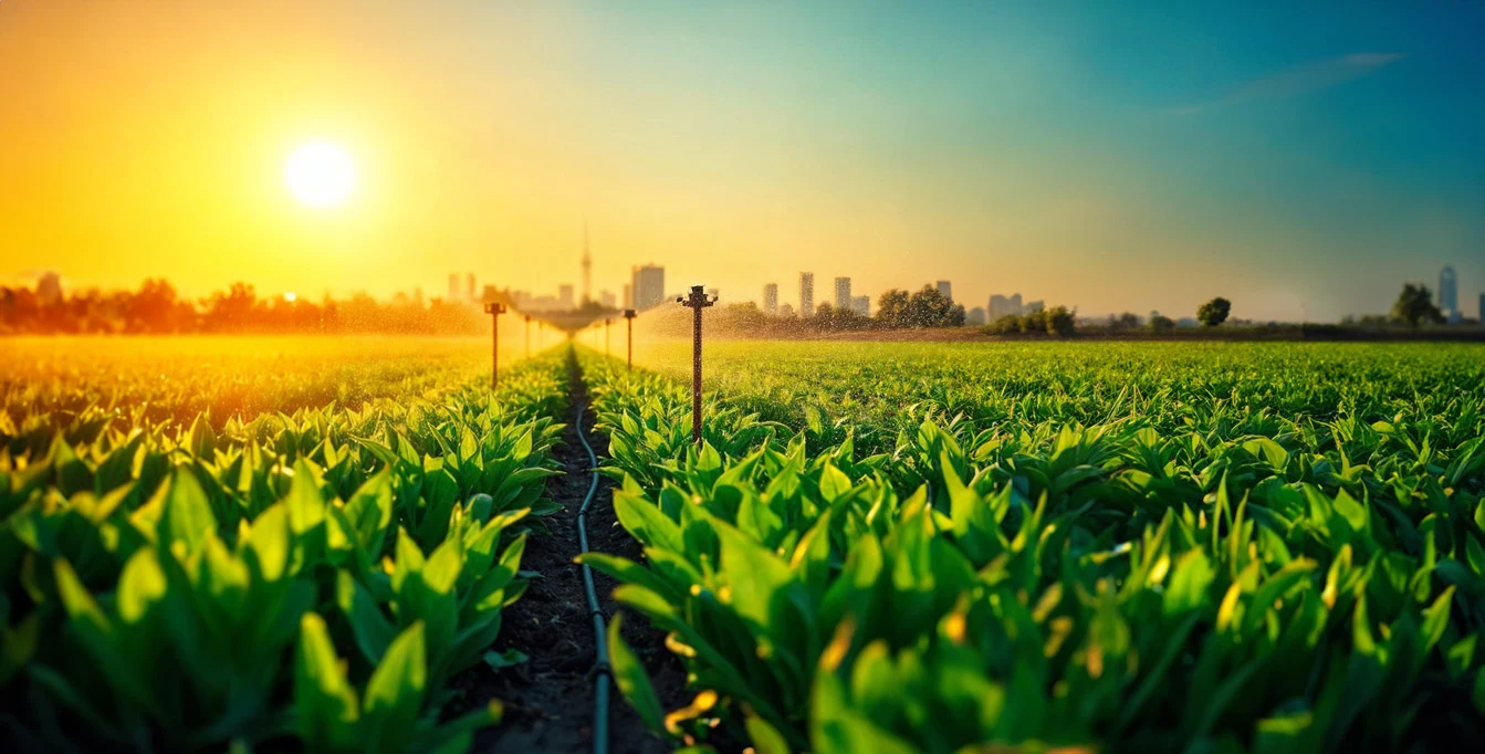 Agricultural irrigation operating across a productive field