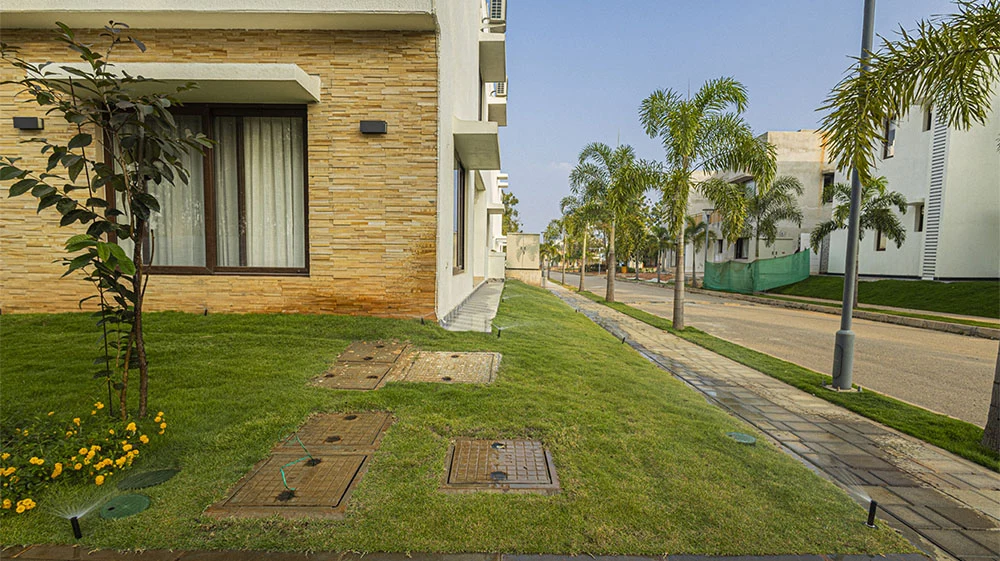 Irrigated lawns and planting at a residential community