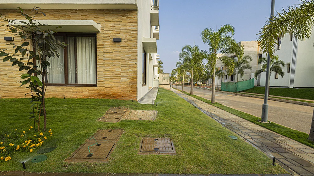 Irrigated lawns and planting at a residential community